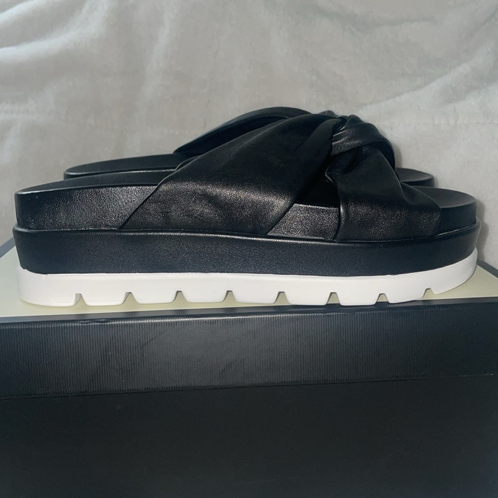 NWT J/SLIDES BRIGHT Black Leather Platform Slide Sandal - Picture 8 of 15